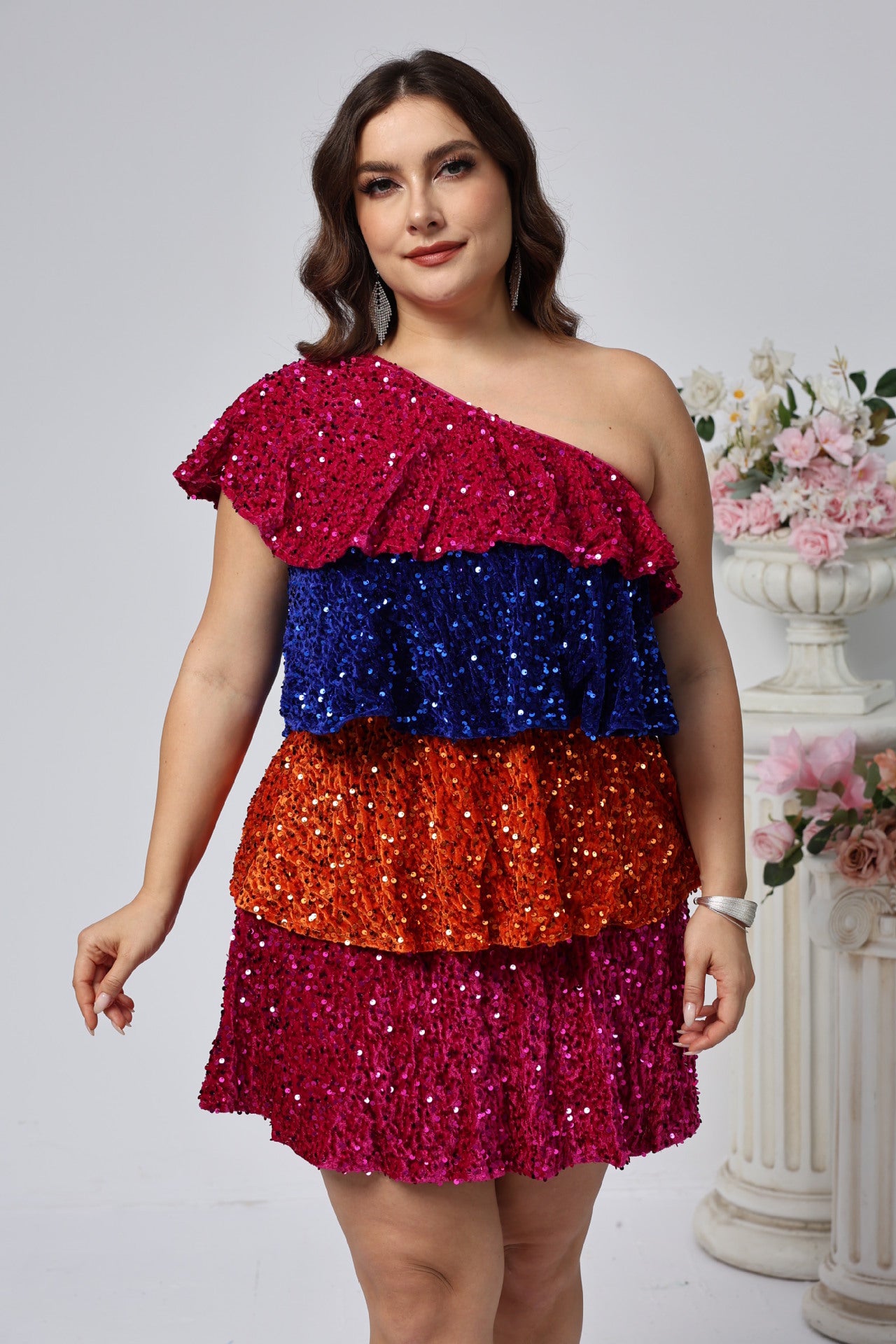 Plus Size Shiny Sequin Party Cocktail Dress