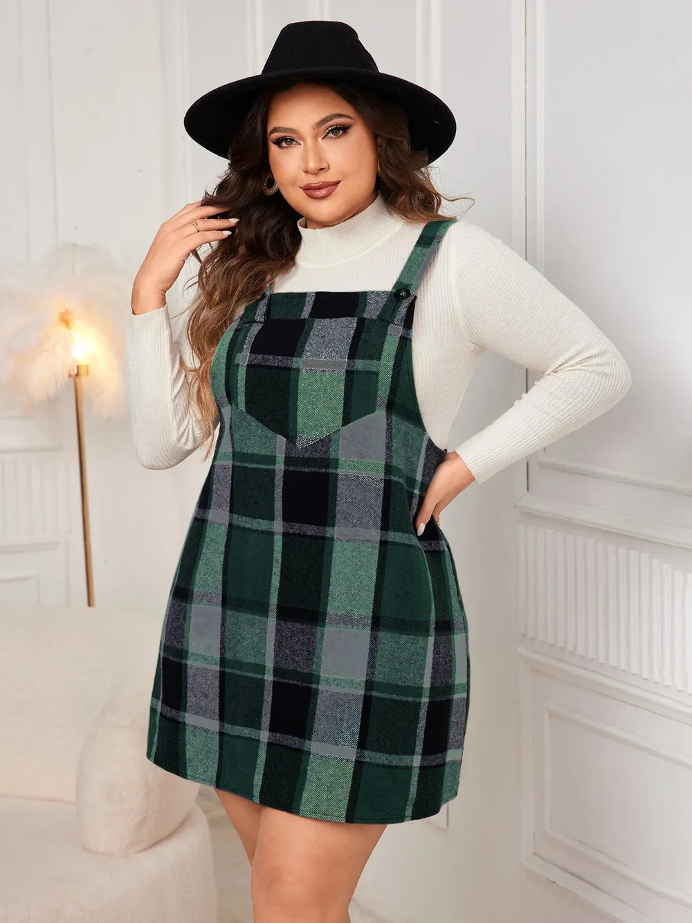 Plus Size Plaid Overall Mini Dress