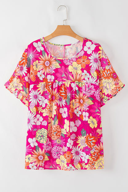 Plus Size Floral Ruffle Short Sleeve Blouse - Plus Size XL-4XL - View 7
