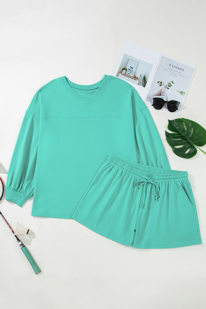 Plus Size V Neck Pullover Top and Drawstring Shorts Set - Plus Size XL-4XL - View 8