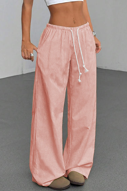 Plus Size Pink Stripe Drawstring Loose Pants