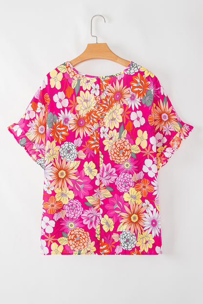 Plus Size Floral Ruffle Short Sleeve Blouse - Plus Size XL-4XL - View 8