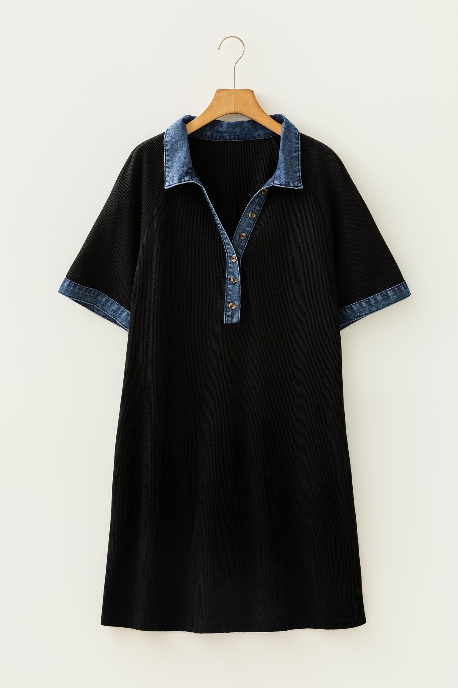 Plus Size Denim Collar Colorblock Shift Dress — back view