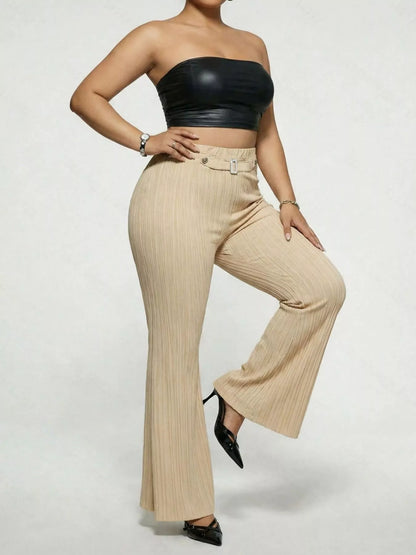 Plus Size High Waist Flare Pants - Plus Size XL-4XL - View 9