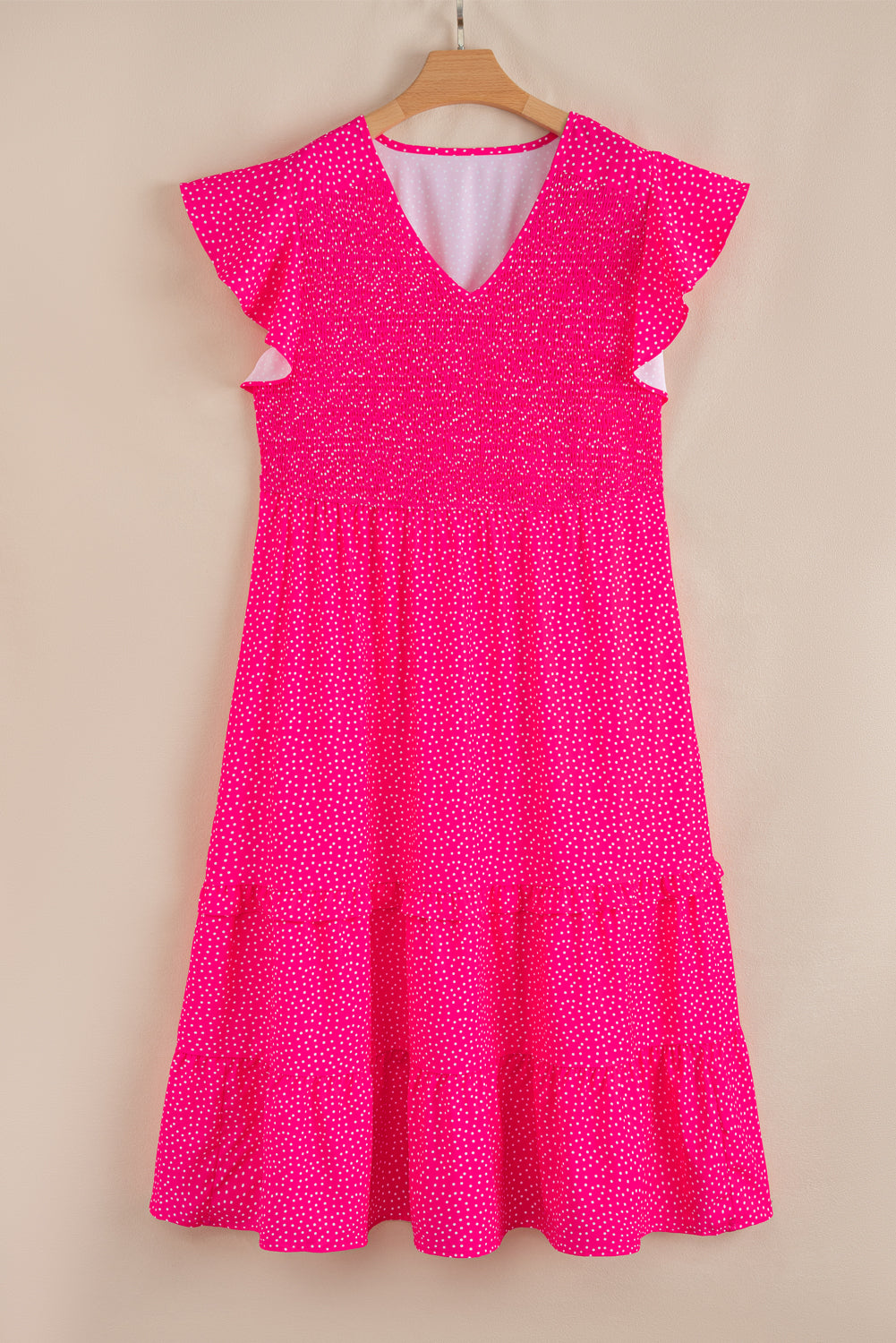 Plus Size Polka Dot Ruffled Smocked Midi Dress