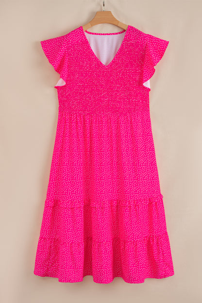 Plus Size Polka Dot Ruffled Smocked Midi Dress