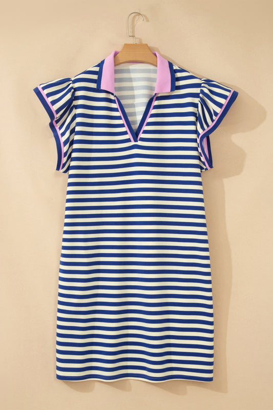 Plus Size Striped Colorblock Shift Dress V Neck - Plus Size XL-4XL - View 2