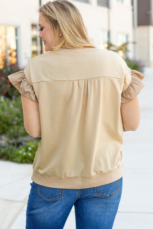 Plus Size Ruffled Bowknot Applique Crew Neck Top - Plus Size XL-4XL - View 2