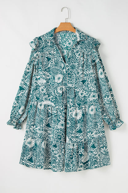 Plus Size Green Floral Flounce Sleeve Dress - Plus Size XL-4XL - View 8