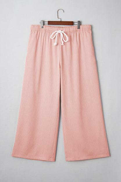 Plus Size Pink Stripe Drawstring Loose Pants