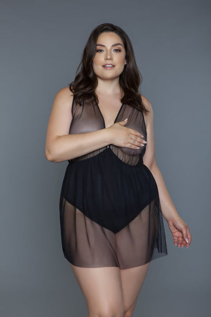 Plus Size Deep V-neck Mesh Babydoll - Plus Size XL-4XL - View 1