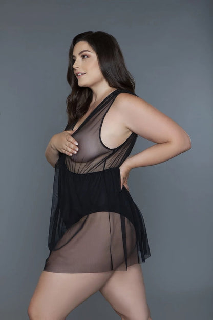 Plus Size Deep V-neck Mesh Babydoll - Plus Size XL-4XL - View 2
