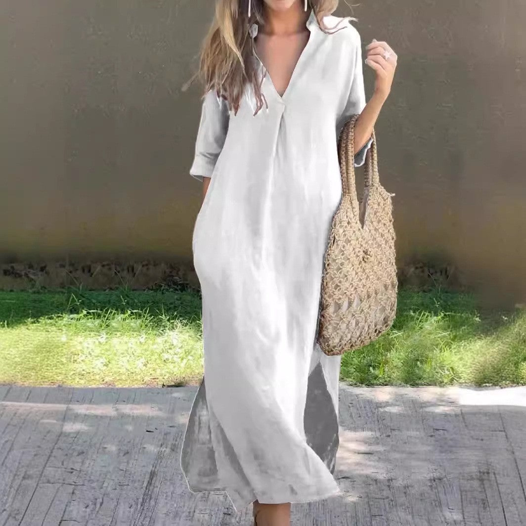 Plus Size V-Neck Summer Dress with Pockets
