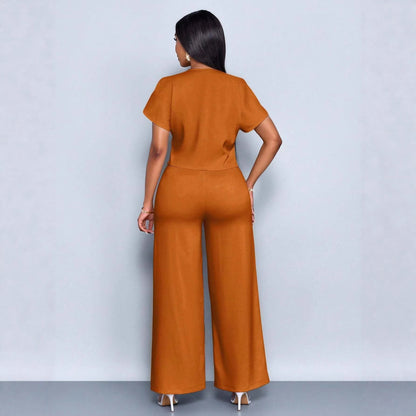 Plus Size V-Neck Cardigan Wide Leg Pants Two-Piece Set