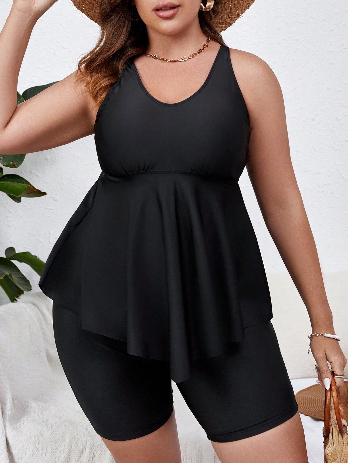 Plus Size Swimdress Polka Dot High Elasticity
