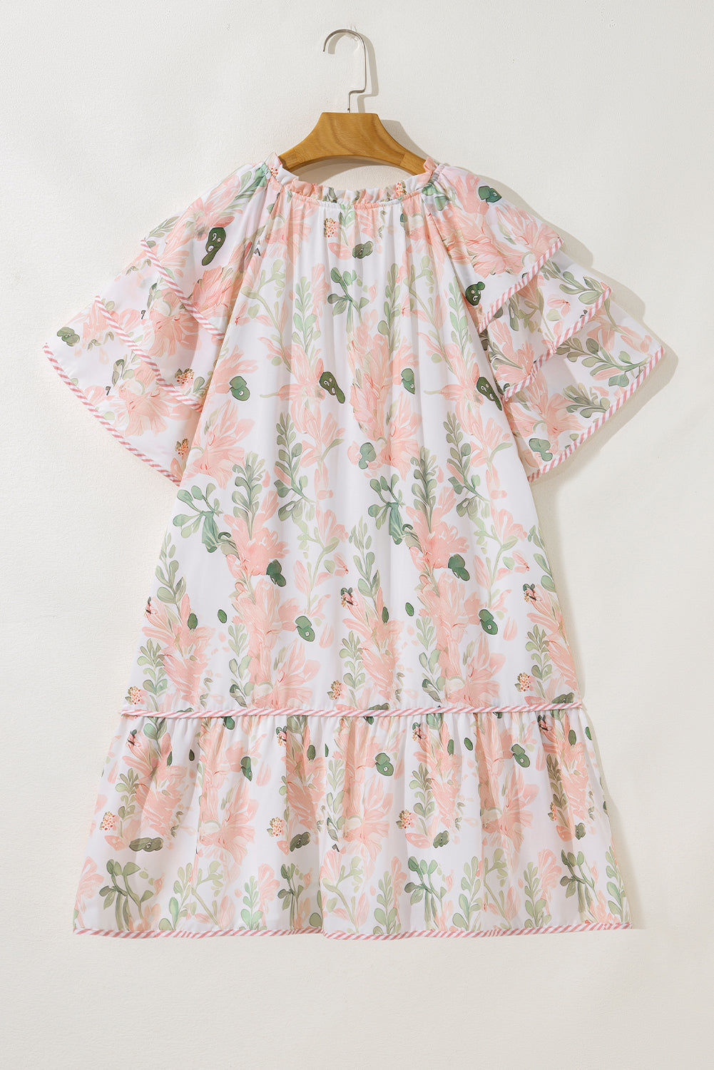 Plus Size Floral Print Striped Detail Short Dress