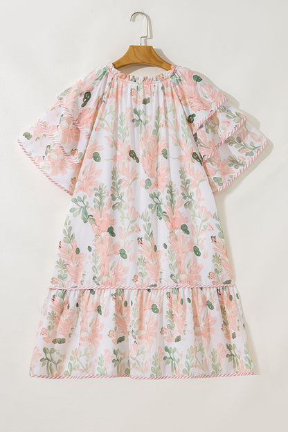 Plus Size Floral Print Striped Detail Short Dress