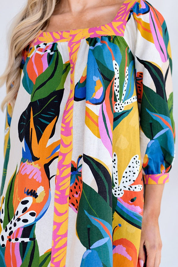 Plus Size Printed A-Line Midi Skirt 3/4 Sleeve