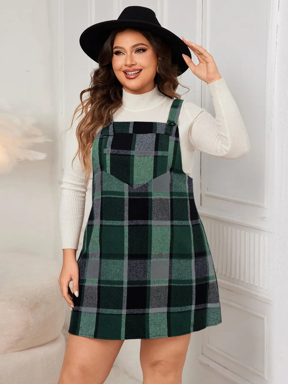 Plus Size Plaid Overall Mini Dress