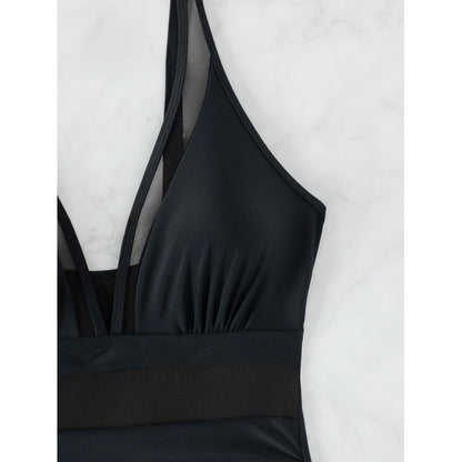 Plus Size Black One-Piece Swimsuit Mesh