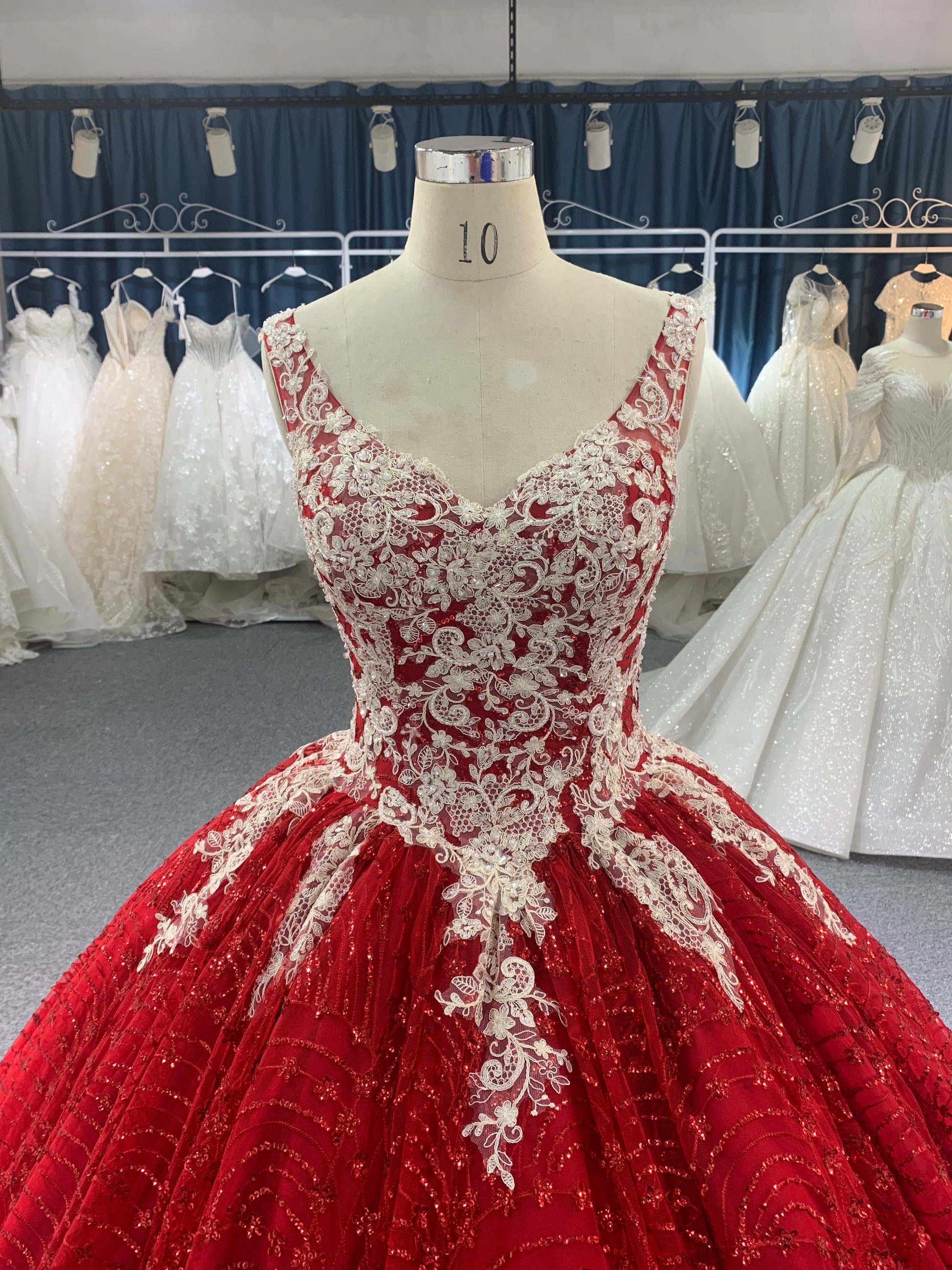 Lace up red dress floor length ball gown - Plus Size Clothing