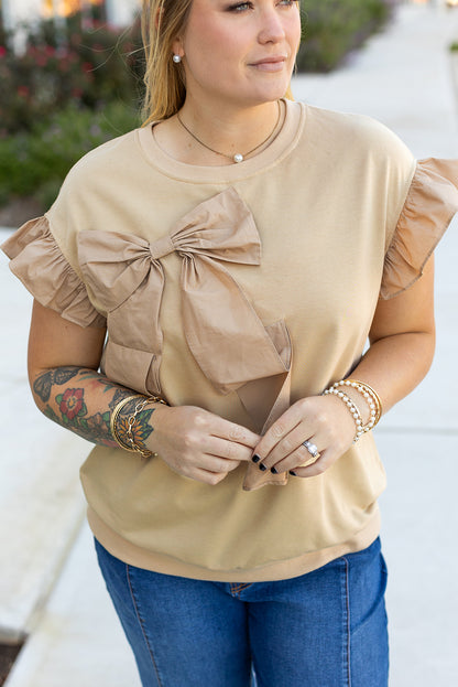 Plus Size Ruffled Bowknot Applique Crew Neck Top - Plus Size XL-4XL - View 7
