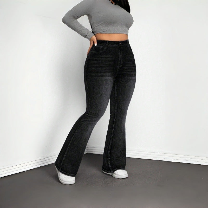 Plus Size Elastic Denim Flared Jeans