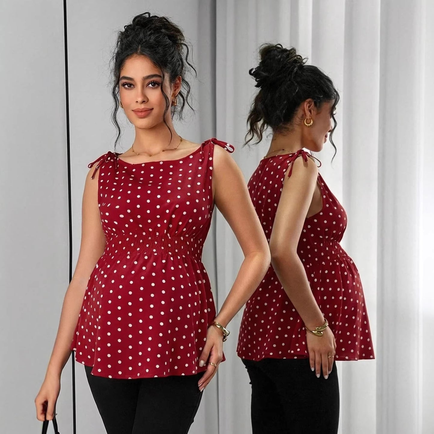 Chic Dot Print Sweet Style Maternity Strapless TopFashion Simple Elegant Spring Summer - Plus Size Clothing