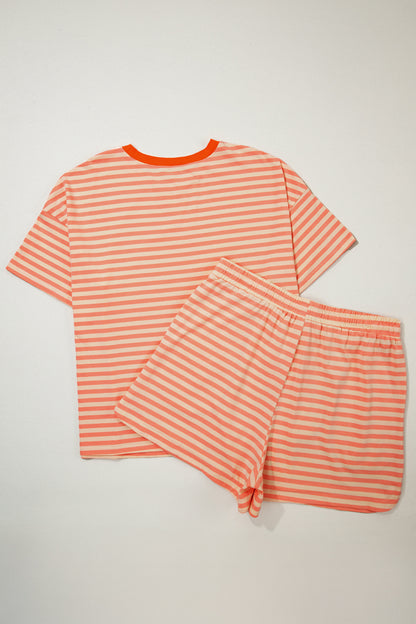 Plus Size Striped Drop Shoulder T-Shirt and Shorts Set - Plus Size XL-4XL - View 3