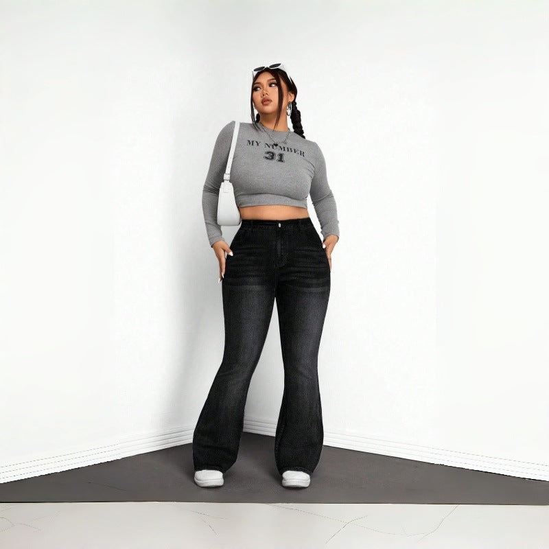 Plus Size Elastic Denim Flared Jeans
