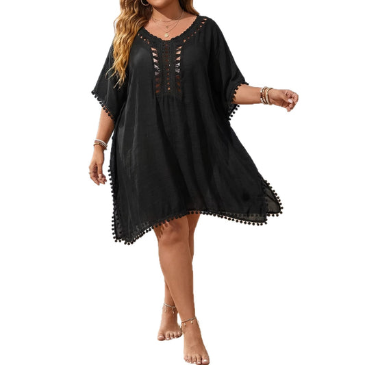 Plus Size Hand-Crocheted Patchwork Split Bikini Dress