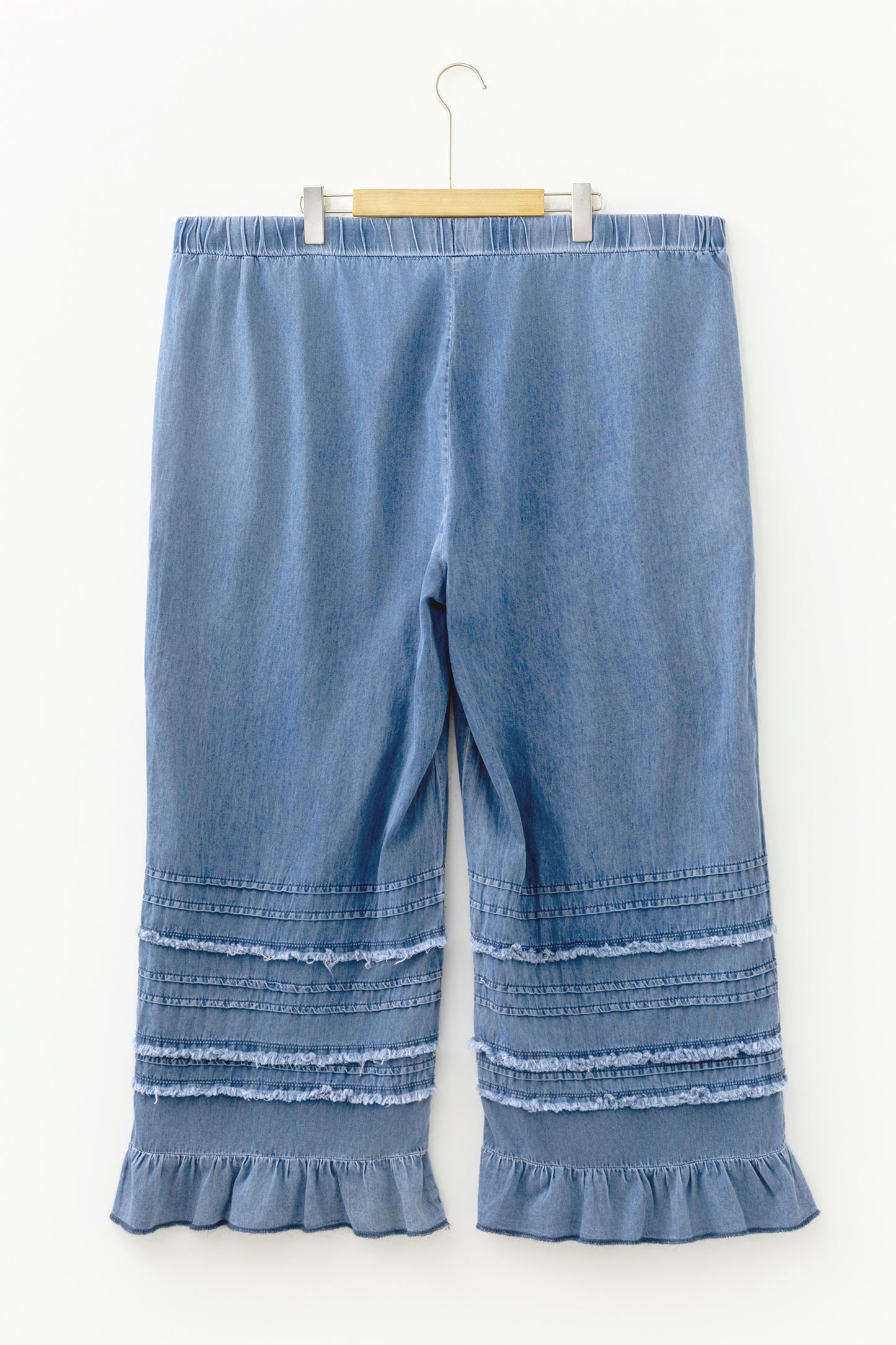 Plus Size Tiered Ruffled Wide Leg Denim Pants