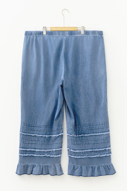 Plus Size Tiered Ruffled Wide Leg Denim Pants