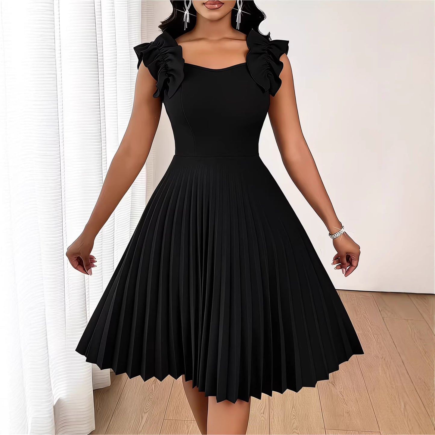 Plus Size Elegant Sleeveless Pleated Mini Dress