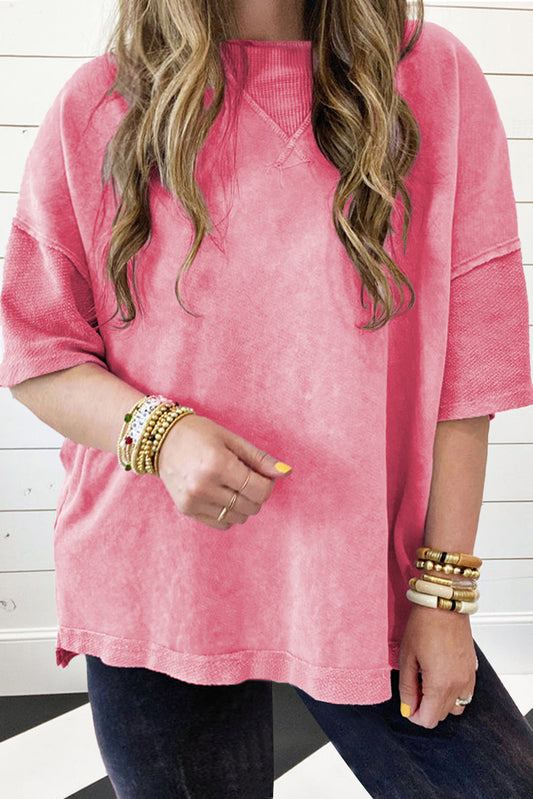Plus Size Mineral Wash Drop Sleeve Patchwork Tee