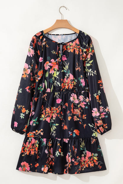 Plus Size Floral Tie Neck Mini Dress - Plus Size XL-4XL - View 8