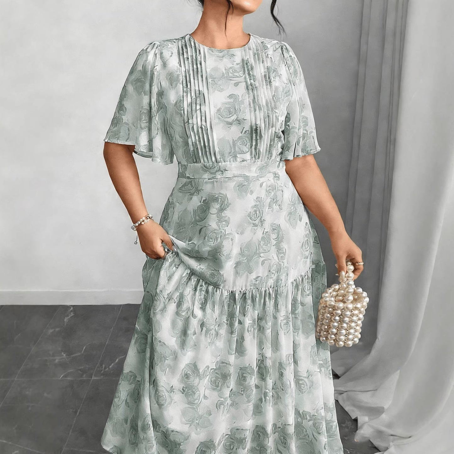 Plus Size Literary Retro Floral A-Line Dress