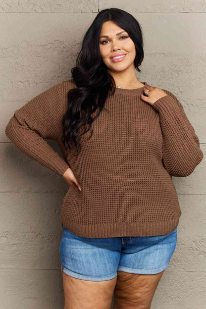 Plus Size Breezy Days High Low Waffle Knit Sweater - Plus Size XL-4XL - View 1