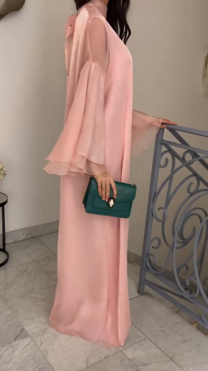 Plus Size Elegant Stand Collar Flare Sleeve Long Dress