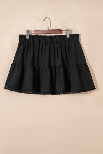 Plus Size Frilled Elastic Waist Lace Trim Boho Shorts - Plus Size Clothing