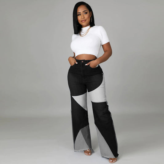 Plus Size High Waist Wide Leg Two Tone Stretch Jeans — front view