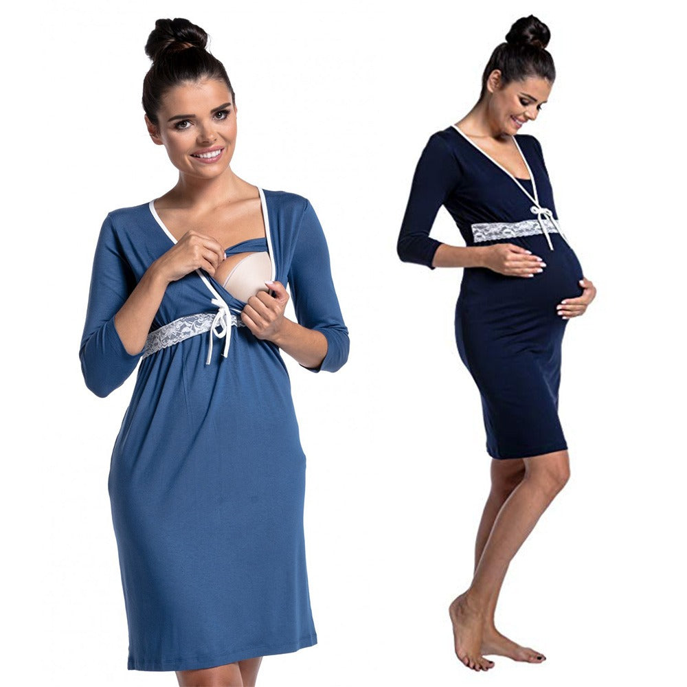 Plus Size Lace Deep V-Neck Nursing Maternity Dress