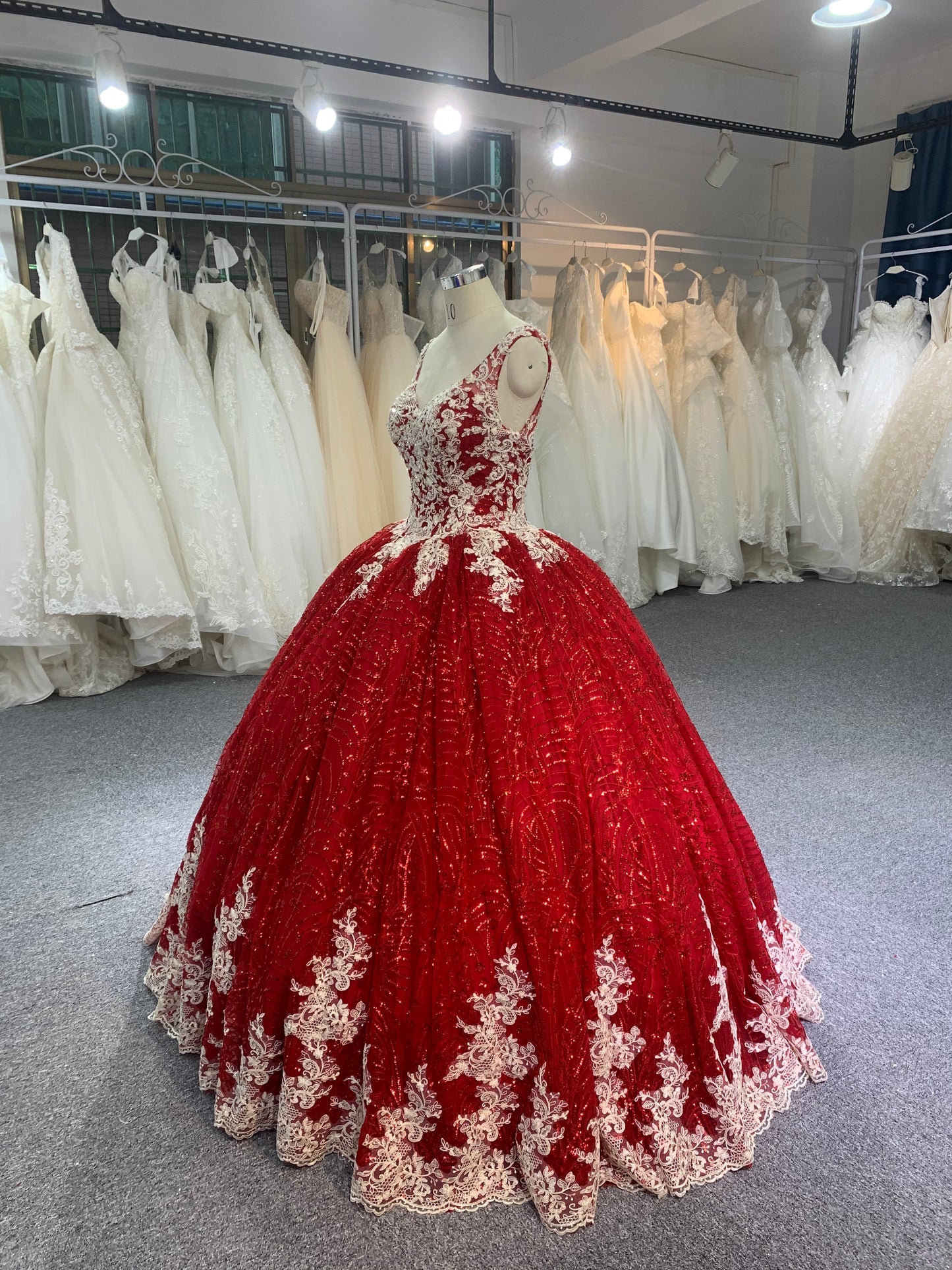 Lace up red dress floor length ball gown - Plus Size Clothing