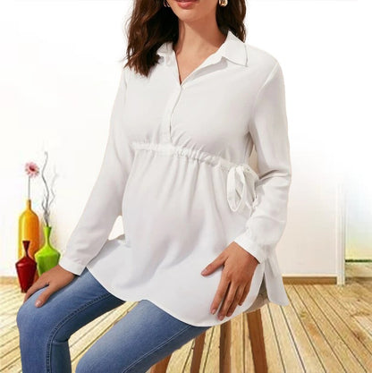 Fashionable solid color V-neck long sleeved maternity shirt - Plus Size Clothing