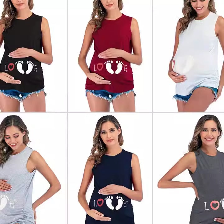 European and American round neck printed new summer fashion oversized maternity top T-shirt top - Plus Size Clothing