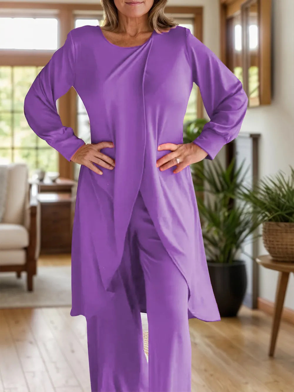 Plus Size Long Sleeve Wide Leg Pants Set
