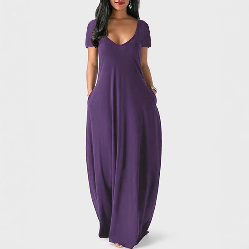 Plus Size V-Neck Short Sleeve Maxi Dress
