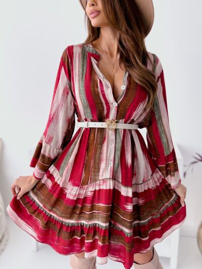 Plus Size Buttoned Striped Long Sleeve Mini Dress - Plus Size XL-4XL - View 3