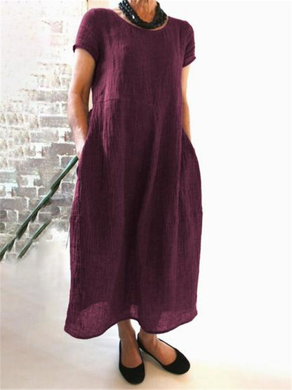 Plus Size Cotton Linen Midi Dress - Plus Size XL-4XL - View 9
