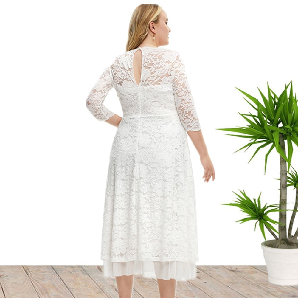 Plus Size Lace Evening Dress High Waist